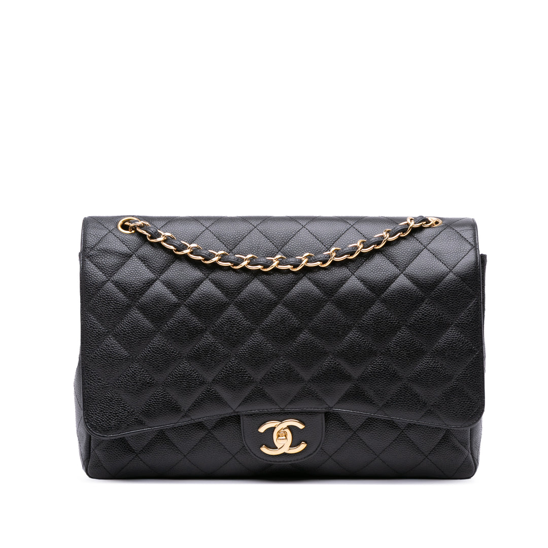 Maxi Classic Caviar Double Flap Black - Gaby Paris