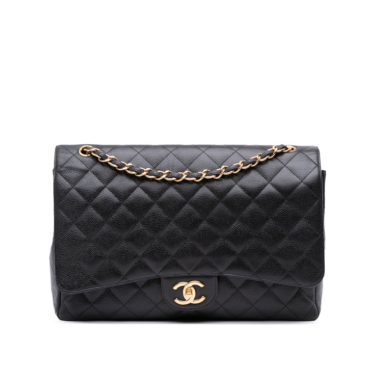 Maxi Classic Caviar Double Flap Black - Gaby Paris