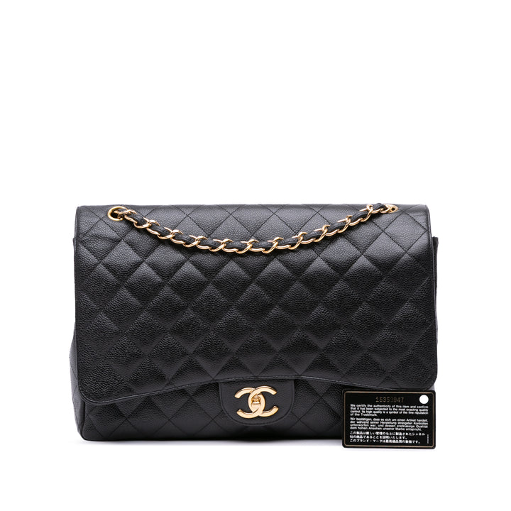 Maxi Classic Caviar Double Flap Black - Gaby Paris