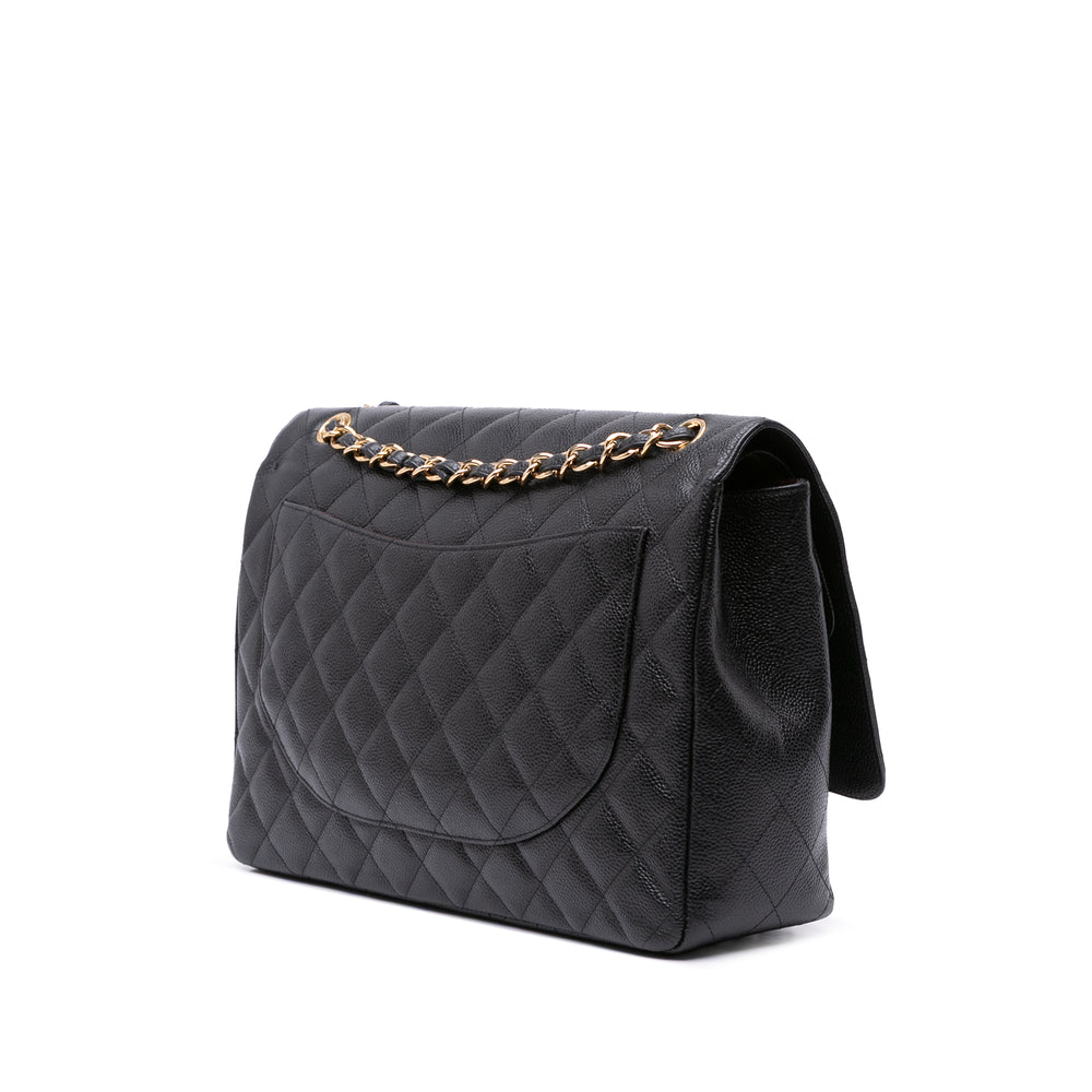Maxi Classic Caviar Double Flap Black - Gaby Paris