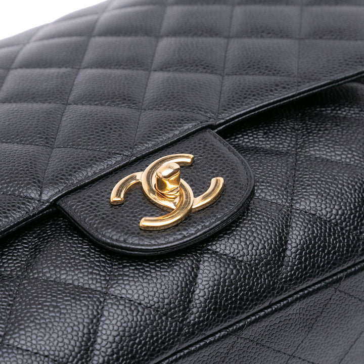 Maxi Classic Caviar Double Flap Black - Gaby Paris