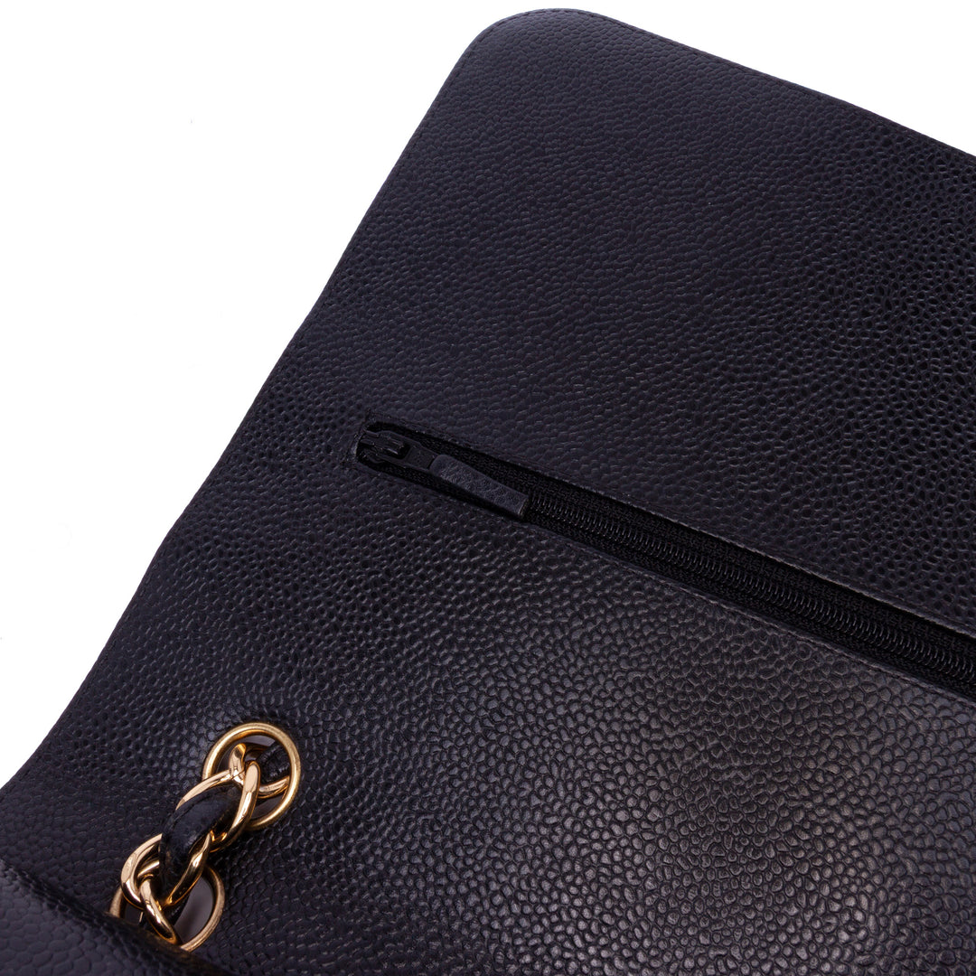 Maxi Classic Caviar Double Flap Black - Gaby Paris