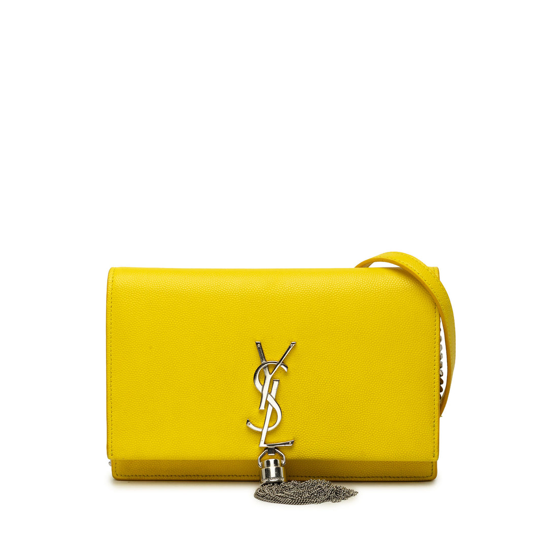 Saint Laurent Sac bandoulière Grain de Poudre Kate Pompon Wallet on Chain Monogram Jaune – vue principale – GABY PARIS