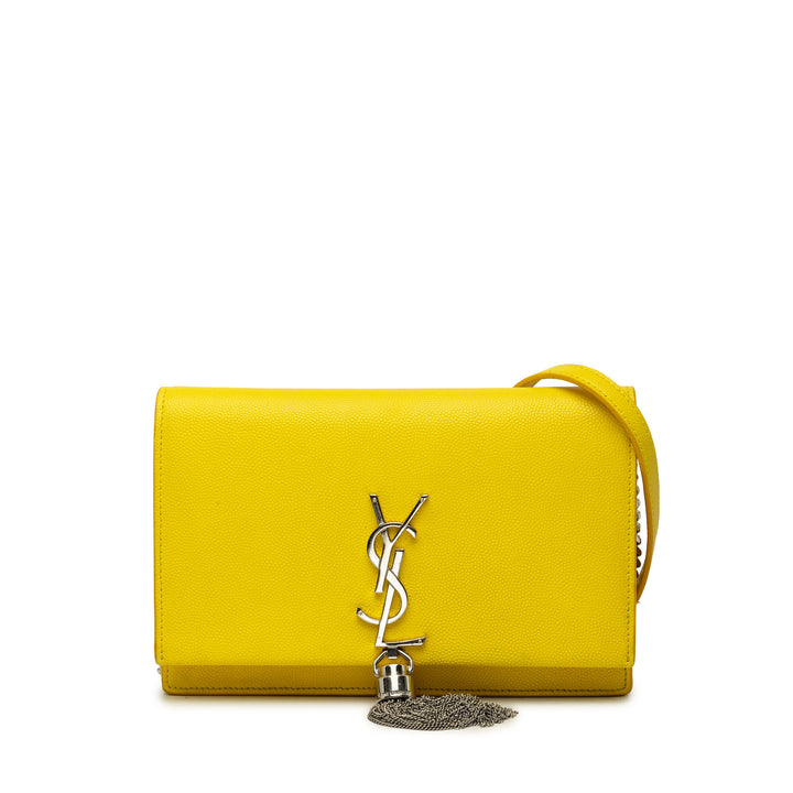 Saint Laurent Sac bandoulière Grain de Poudre Kate Pompon Wallet on Chain Monogram Jaune – vue principale – GABY PARIS