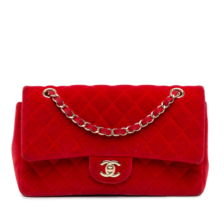 Chanel Medium Classic Velvet Double Flap Red - GABY PARIS