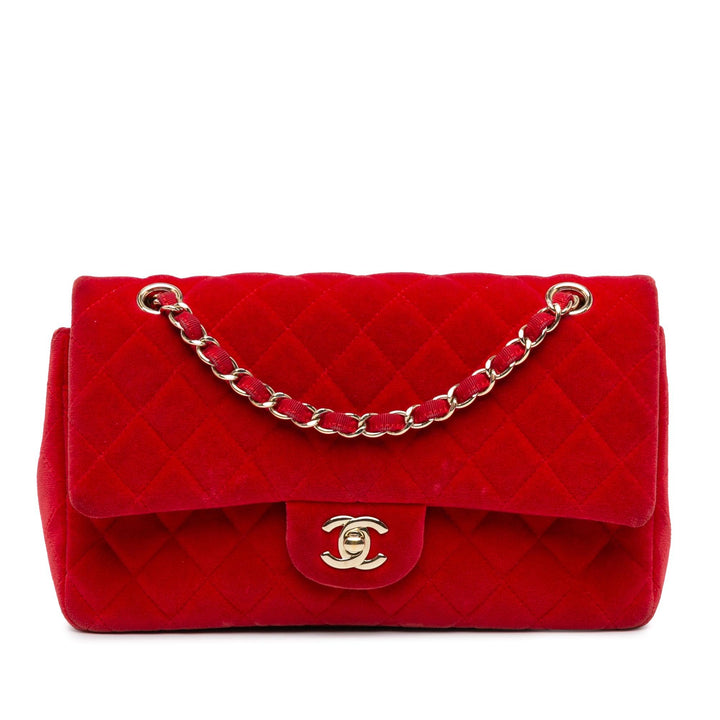 Medium Classic Velvet Double Flap Red - Gaby Paris