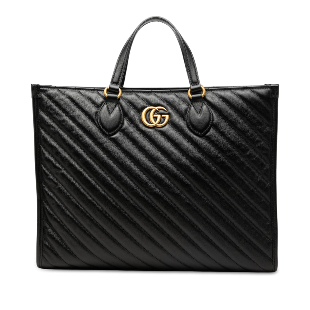 Gucci GG Marmont Matelasse Diagonal Cabas Moyen Cuir de veau