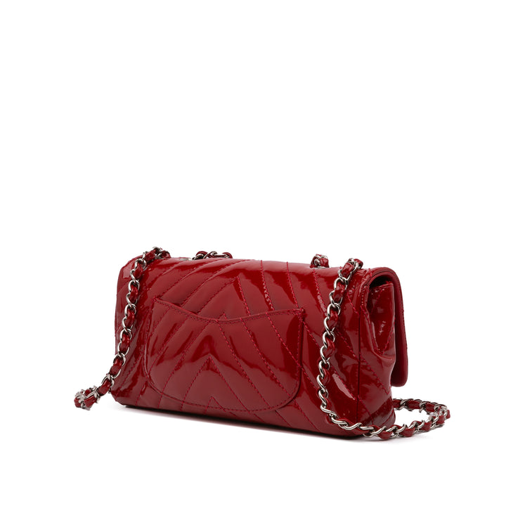 Classic Chevron Patent East West Single Flap Red - Gaby Paris