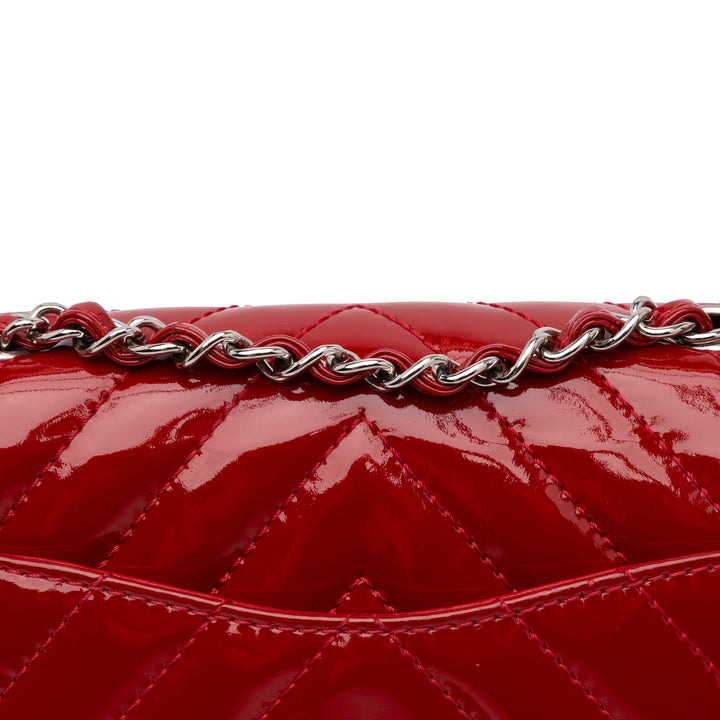 Classic Chevron Patent East West Single Flap Red - Gaby Paris