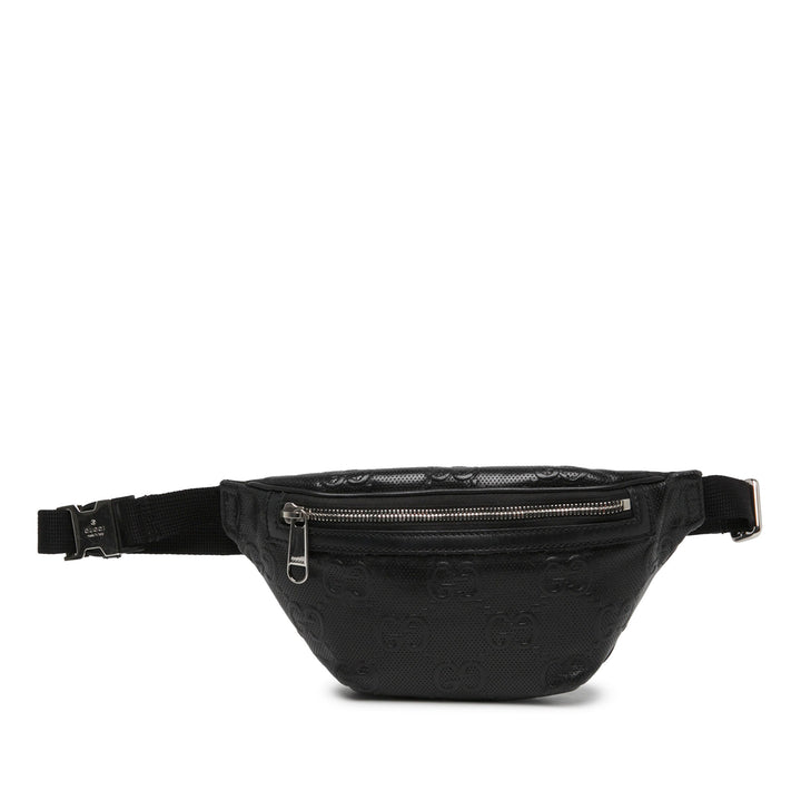 Gucci Ceinture GG embossé perforé Cuir de veau Noir – vue principale – GABY PARIS