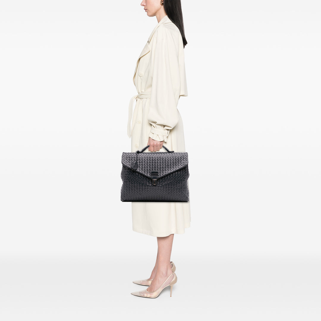 Nappa Intrecciato Briefcase Blue - Gaby Paris