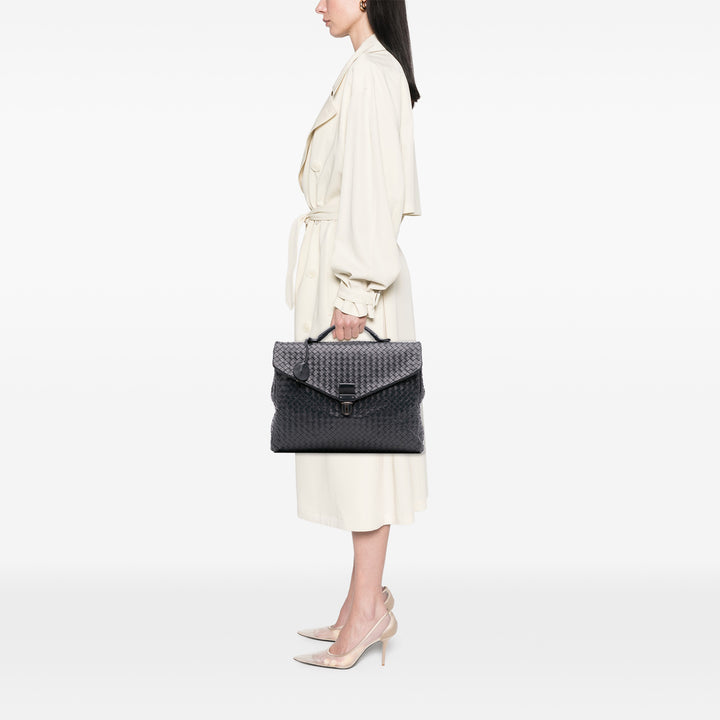Nappa Intrecciato Briefcase Blue - Gaby Paris