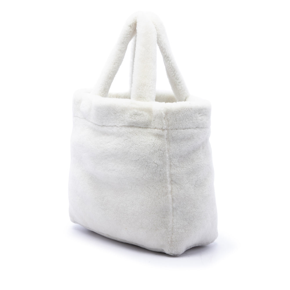 Prada Cabas Shearling Logo Matière naturelle Blanc – vue 2 – GABY PARIS
