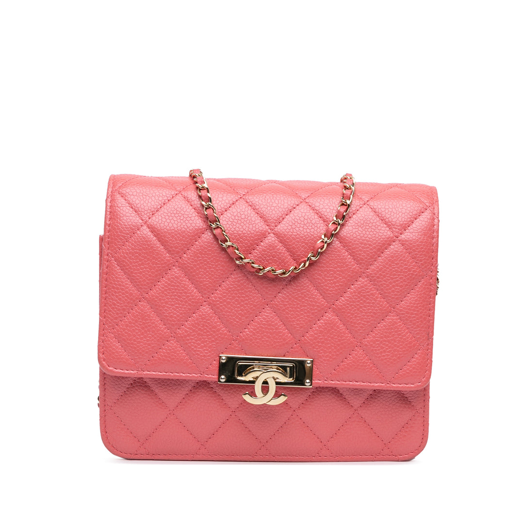 Quilted Caviar Golden Class Wallet On Chain Pink - Gaby Paris