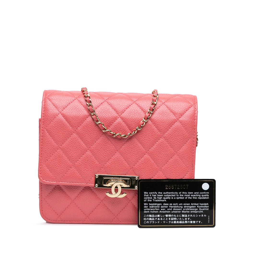 Quilted Caviar Golden Class Wallet On Chain Pink - Gaby Paris