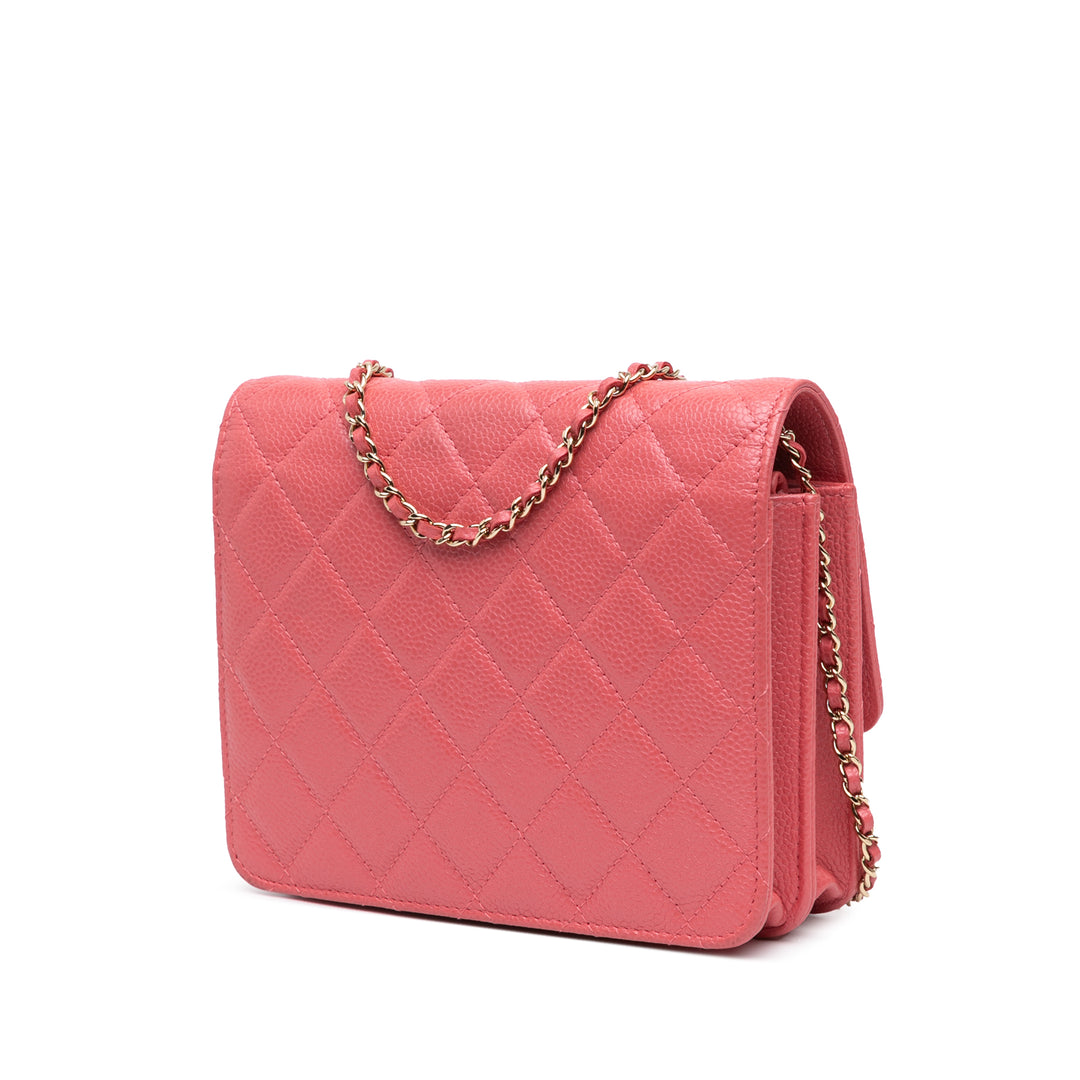 Quilted Caviar Golden Class Wallet On Chain Pink - Gaby Paris