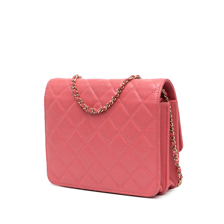 Quilted Caviar Golden Class Wallet On Chain Pink - Gaby Paris