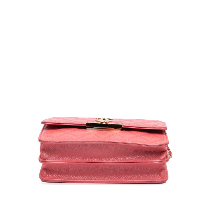 Quilted Caviar Golden Class Wallet On Chain Pink - Gaby Paris
