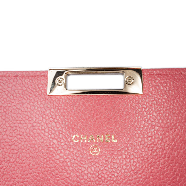 Quilted Caviar Golden Class Wallet On Chain Pink - Gaby Paris
