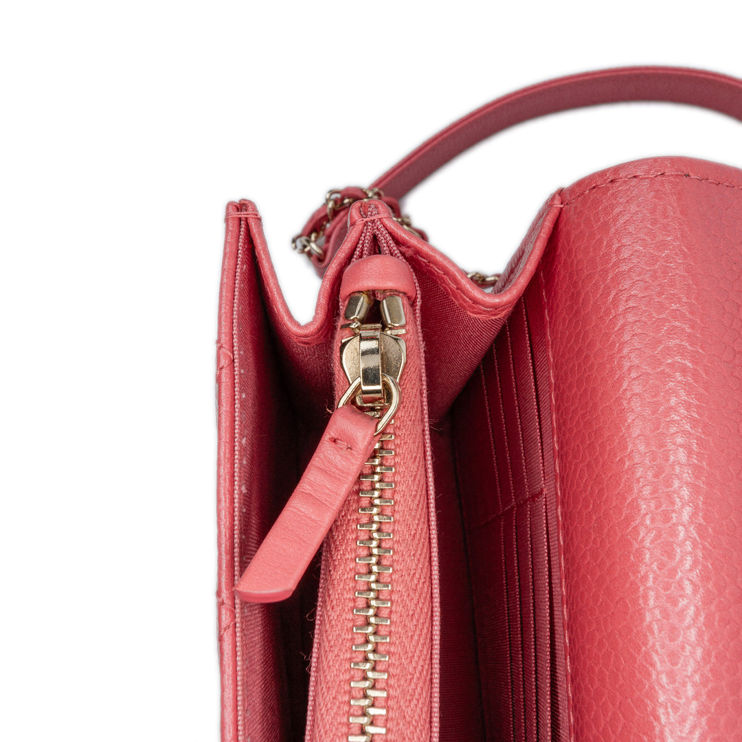 Quilted Caviar Golden Class Wallet On Chain Pink - Gaby Paris