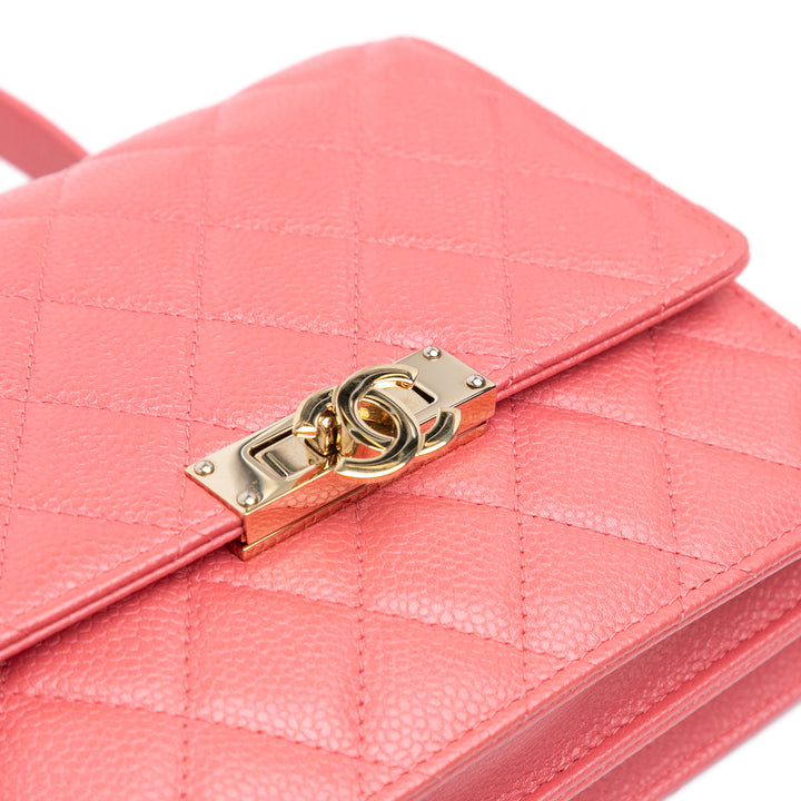 Quilted Caviar Golden Class Wallet On Chain Pink - Gaby Paris