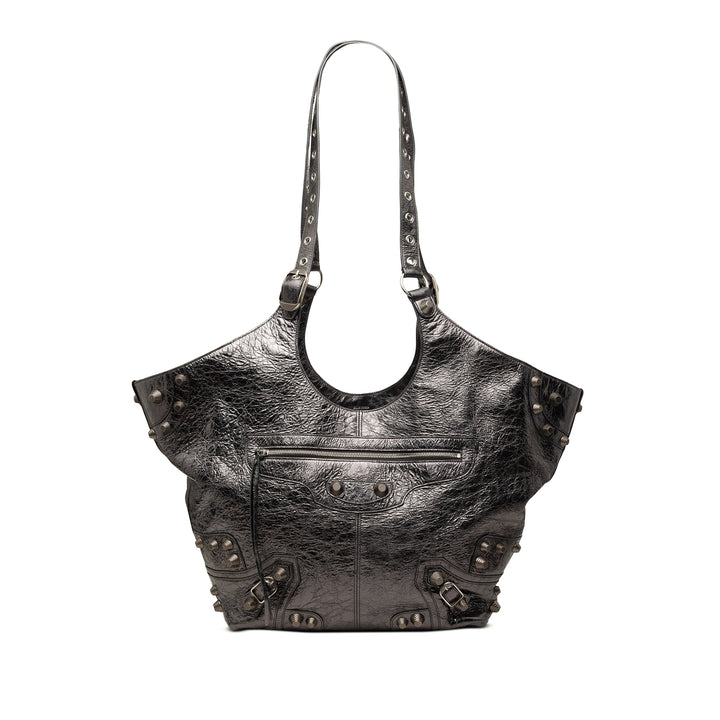 Métallisé froissé Le Cagole Carry All Cabas Moyen Cuir d'agneau Noir