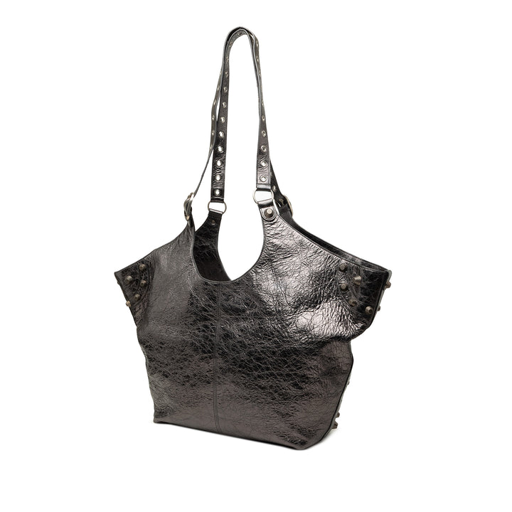Métallisé froissé Le Cagole Carry All Cabas Moyen Cuir d'agneau Noir