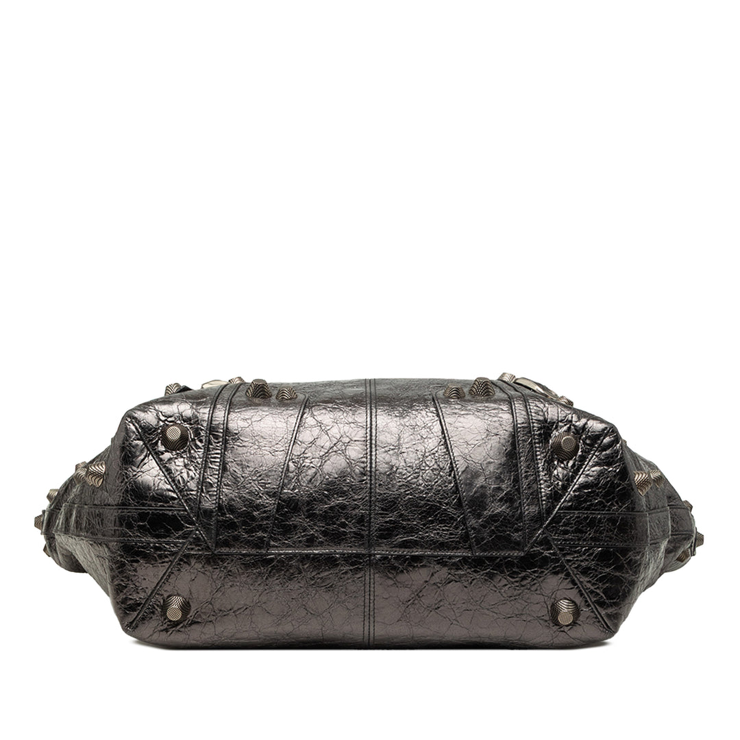 Métallisé froissé Le Cagole Carry All Cabas Moyen Cuir d'agneau Noir