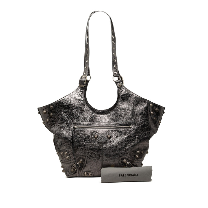Métallisé froissé Le Cagole Carry All Cabas Moyen Cuir d'agneau Noir