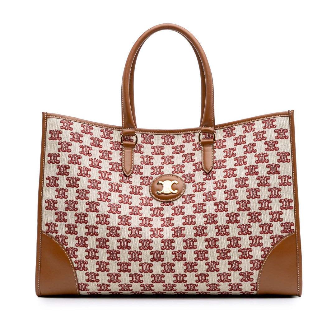 Triomphe Embroidered Canvas Horizontal Cabas Brown - Gaby Paris