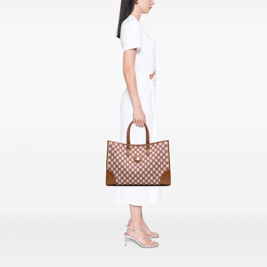 Triomphe Embroidered Canvas Horizontal Cabas Brown - Gaby Paris