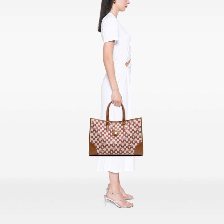 Triomphe Embroidered Canvas Horizontal Cabas Brown - Gaby Paris