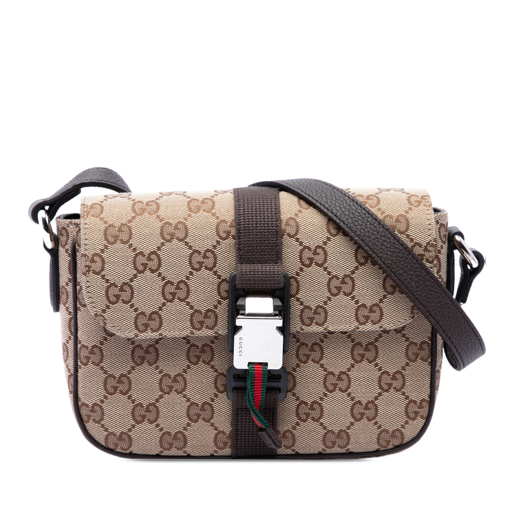Gucci GG Toile Web Buckle à rabat Sac porté croisé