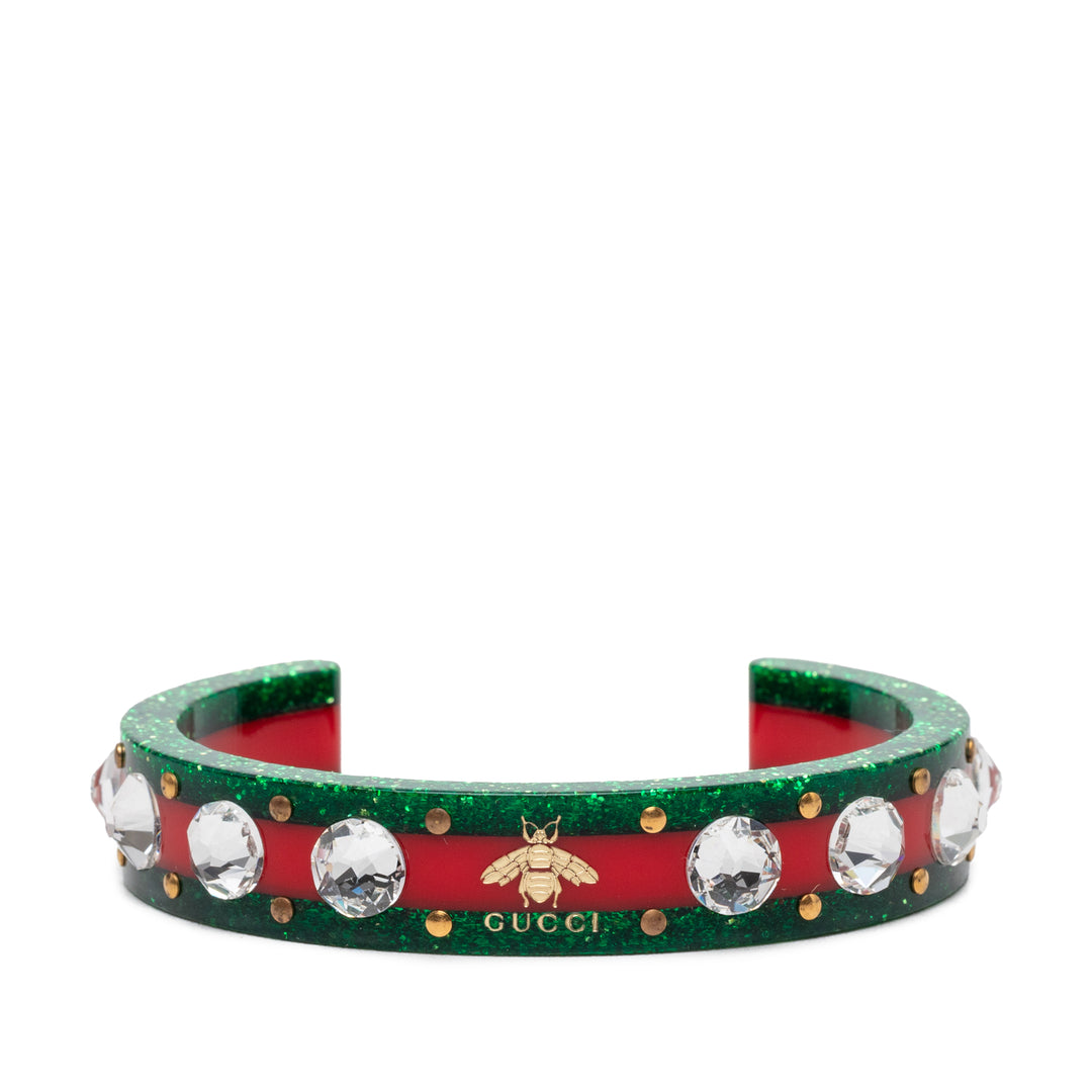 Resin et Strass Web Bee Cuff Bracelet Vert