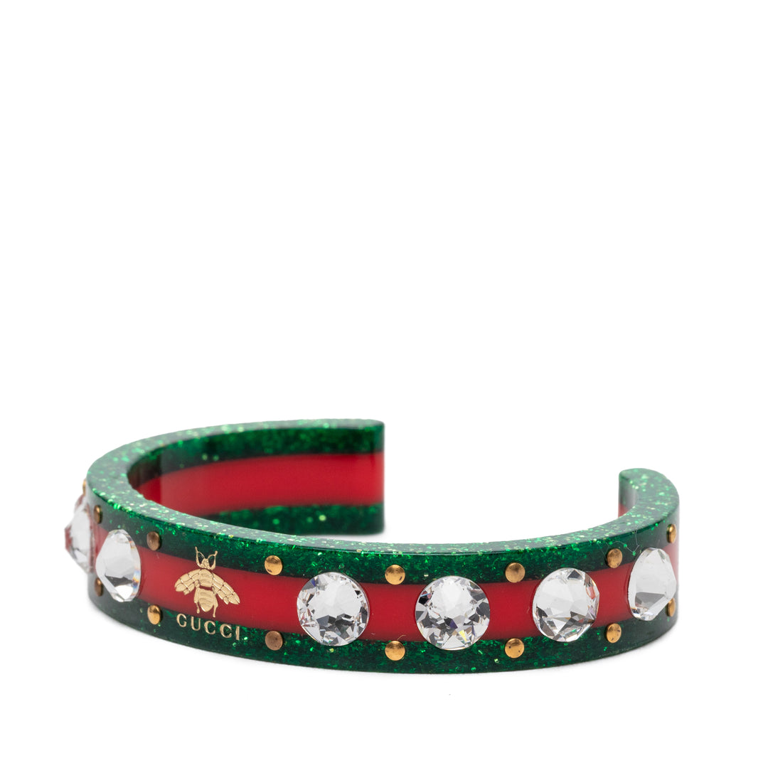 Resin et Strass Web Bee Cuff Bracelet Vert