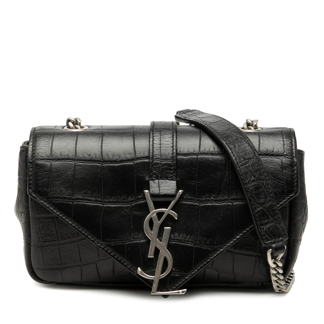 Saint Laurent Baby Croc embossé Cuir de veau Classic Monogram Sac à chaîne