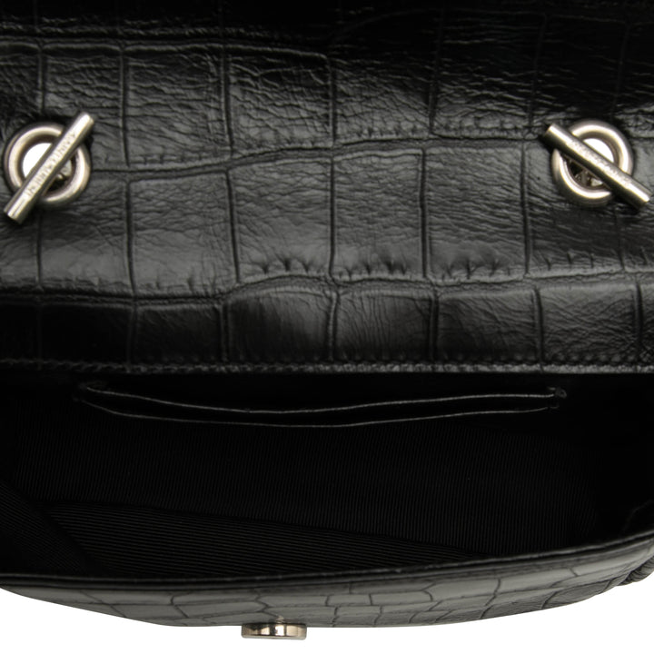Saint Laurent Baby Croc embossé Cuir de veau Classic Monogram Sac à chaîne