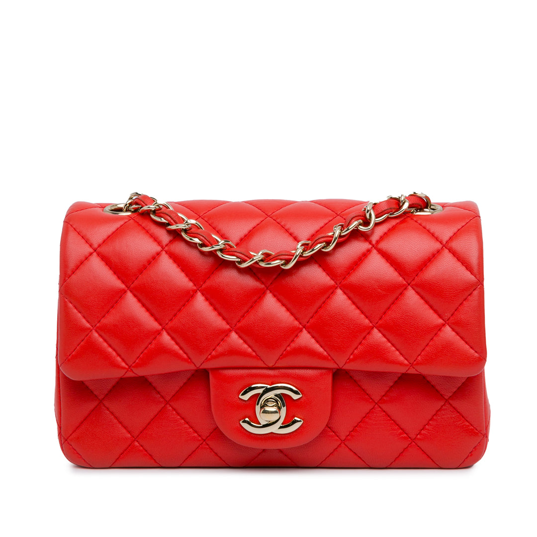 Mini Rectangular Classic Lambskin Single Flap Orange - Gaby Paris