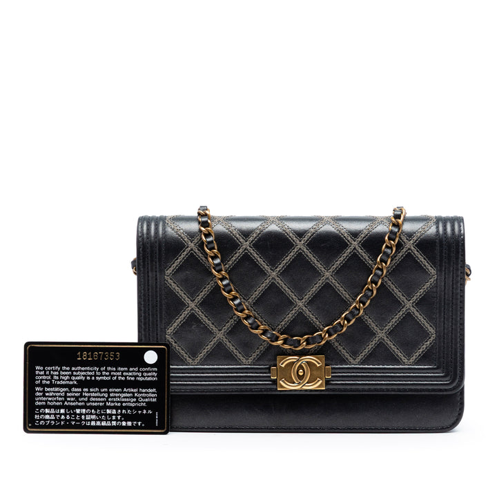 Chanel Matelassé Cuir d’agneau Double Stitch Boy Wallet on Chain