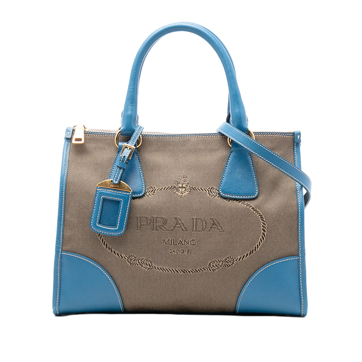 Prada Saffiano à finitions Toile Canapa Logo Double Zip Sac