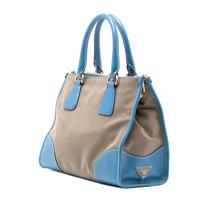 Prada Saffiano à finitions Toile Canapa Logo Double Zip Sac