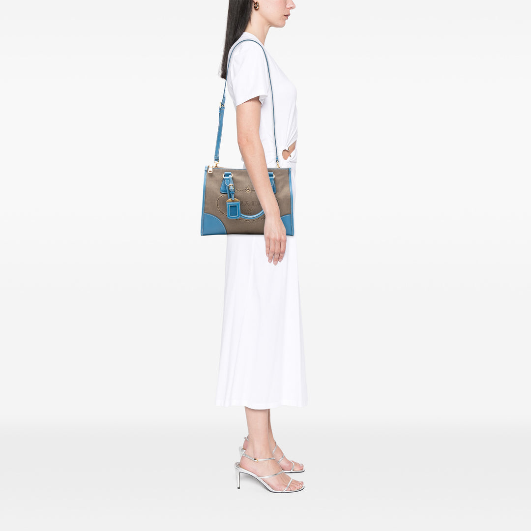 Prada Saffiano à finitions Toile Canapa Logo Double Zip Sac