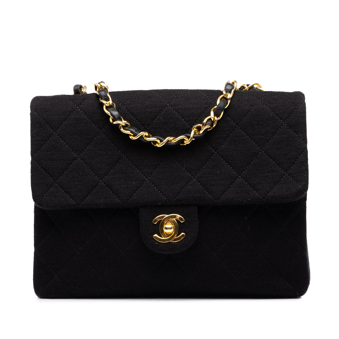 Chanel Sac bandoulière Matelassé Jersey et Carré à rabat Mini Cuir d'agneau Noir – vue principale – GABY PARIS