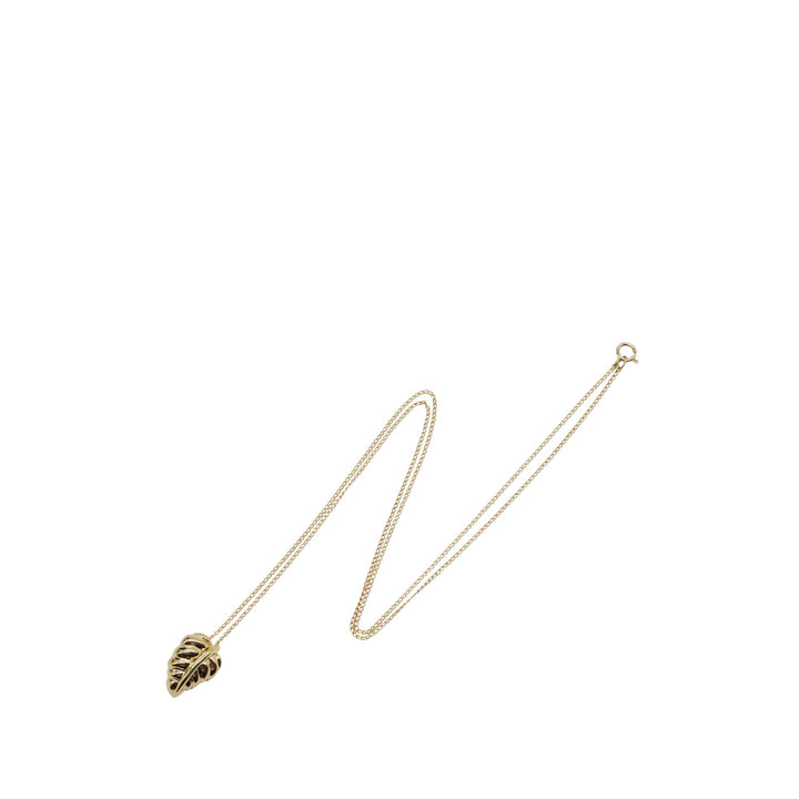 18K Yellow Gold Leaf Pendant Necklace Gold - Gaby Paris