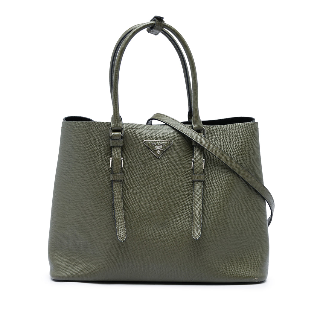 Prada Sac à main Double Poignée Saffiano Grand Vert – vue principale – GABY PARIS