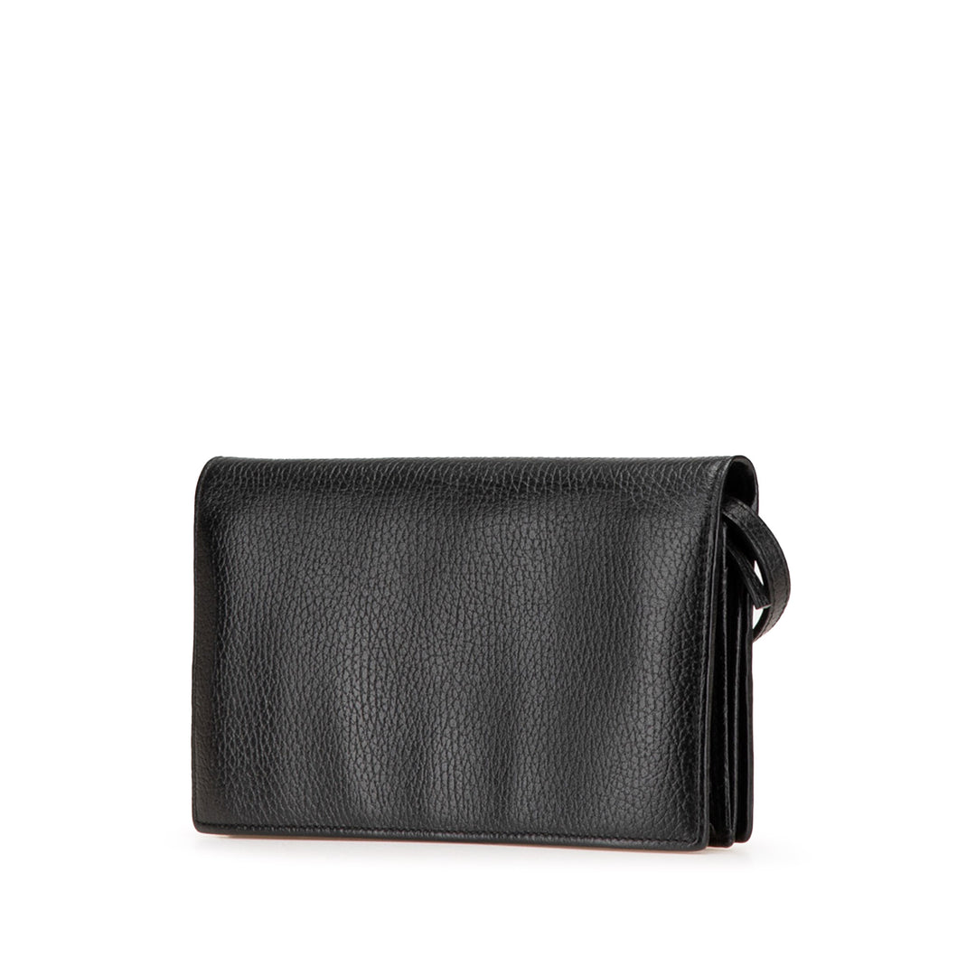 Dollar Calfskin Swing Wallet On Strap Black - Gaby Paris
