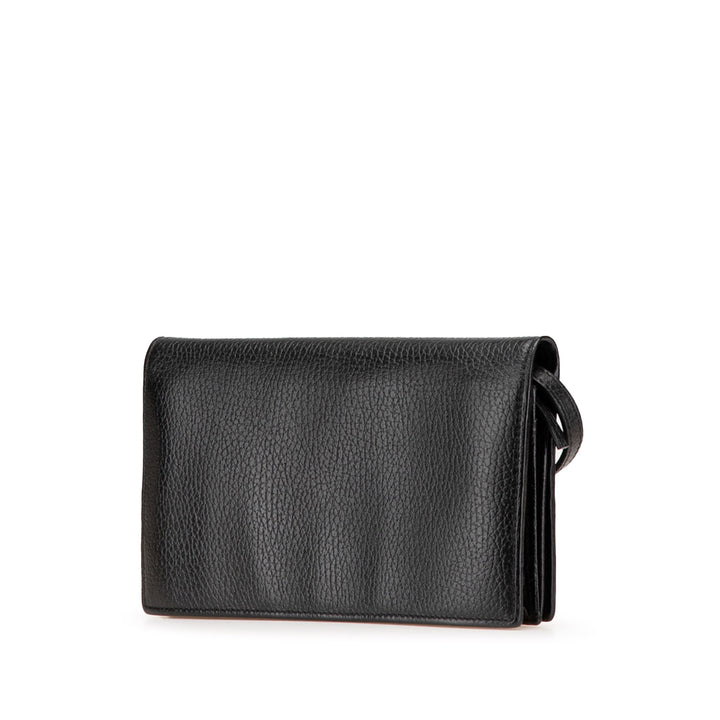 Dollar Calfskin Swing Wallet On Strap Black - Gaby Paris