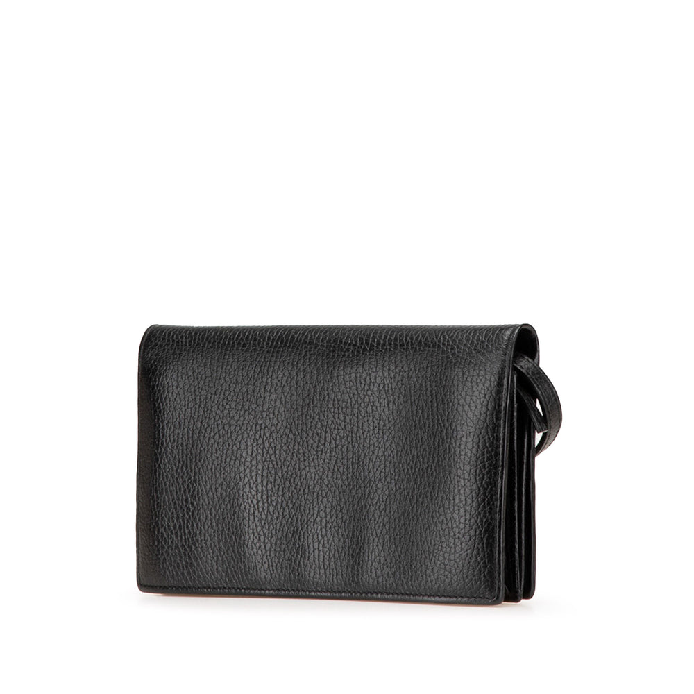 Dollar Calfskin Swing Wallet On Strap Black - Gaby Paris