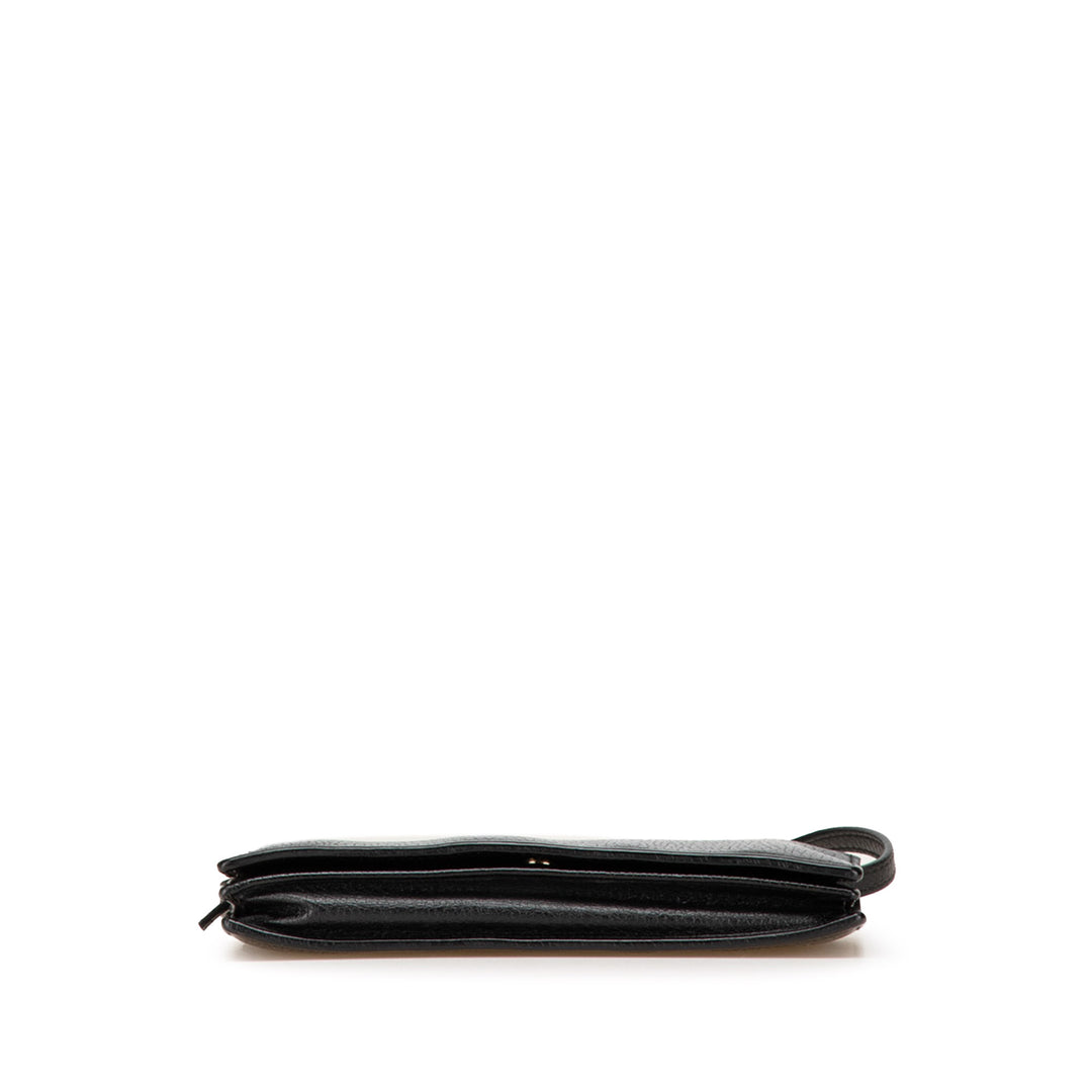 Dollar Calfskin Swing Wallet On Strap Black - Gaby Paris