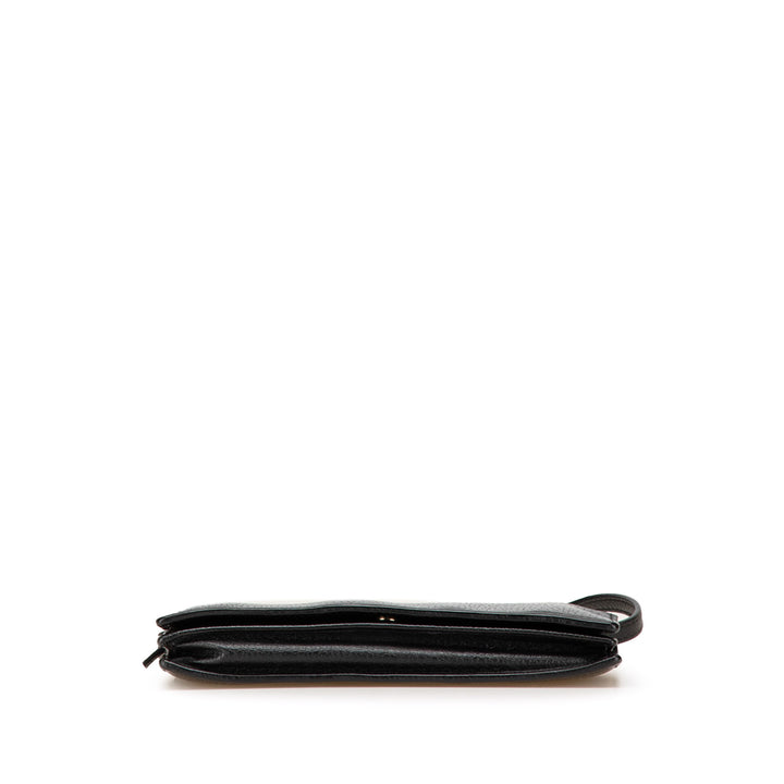 Dollar Calfskin Swing Wallet On Strap Black - Gaby Paris